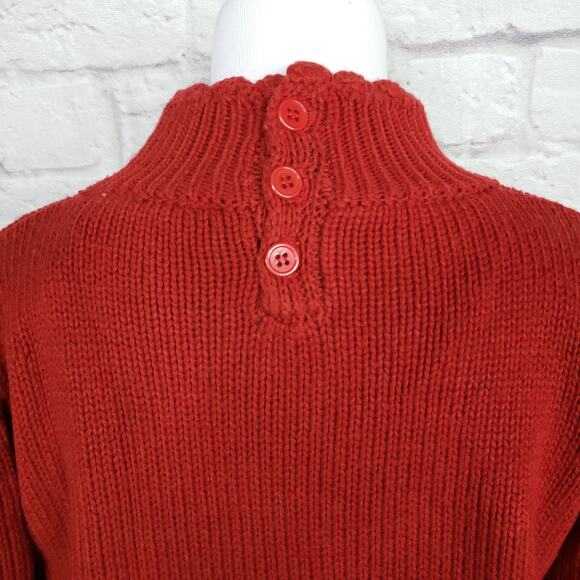 Vintage Red Puff Sleeve Sweater High Neck Button Detail Teapot Cottagecore Sz S - Picture 10 of 14